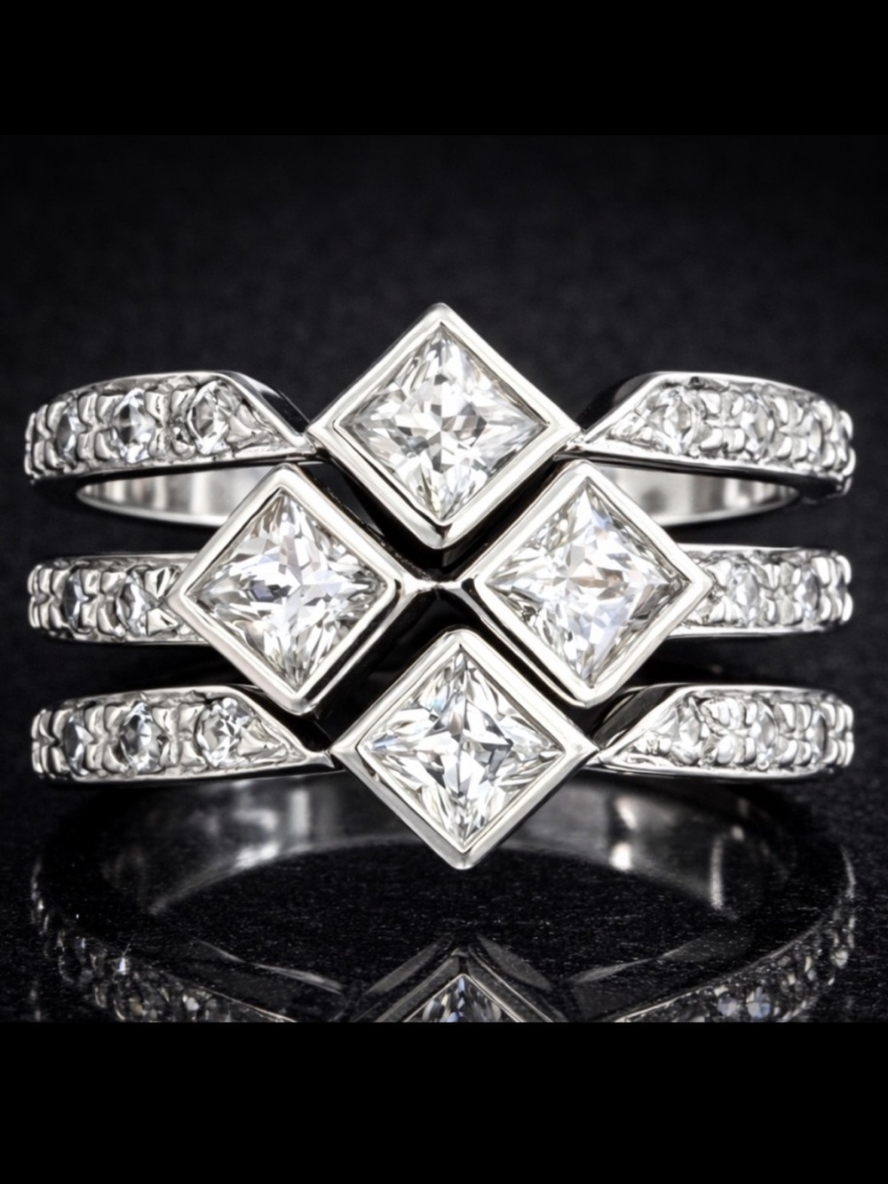 Suzanne Somers vintage CZ princess cut cocktail statement wedding rings silver
